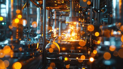 Futuristic metallurgical lab, molecules forming new alloys, molten metals in high   tech crucibles