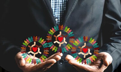 Fototapeta premium Businessman presenting a holographic representation of a professional