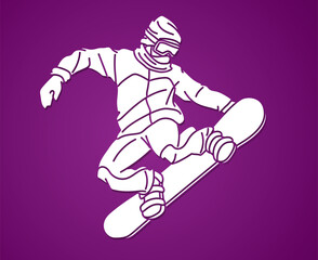 Snowboard Player Action Extreme Sport Snowboarder Pose Cartoon Graphic Vector