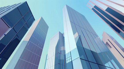 A futuristic skyscraper with a sleek, reflective glass facade rising against a clear blue sky, showcasing modern urban architecture and advanced design