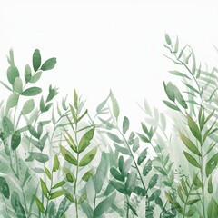 Fototapeta premium Watercolor painting of green foliage on a white background