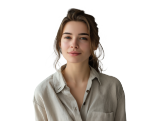 isolated png portrait of natural attractive young woman in casual style