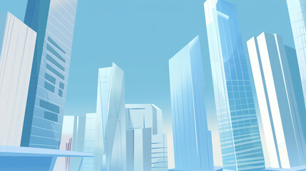 Naklejka premium A futuristic skyscraper with a sleek, reflective glass facade rising against a clear blue sky, showcasing modern urban architecture and advanced design