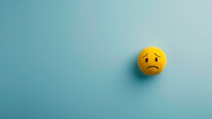 Photo of a Blue Monday concept, a yellow sad emoji face on a light blue background.