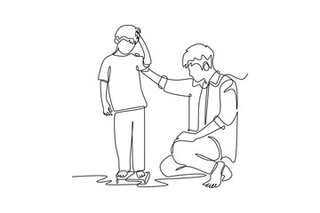 Parent-child relationship, communication concept. Single line draw design vector graphic illustration.