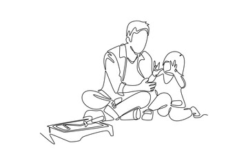 Parent-child relationship, communication concept. Single line draw design vector graphic illustration.