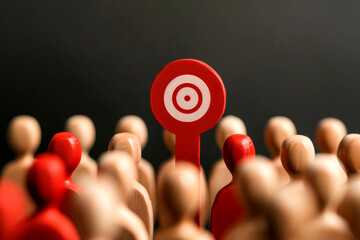 Target icon over a figure in a crowd, HR concept, candidate targeting