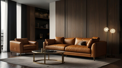  A luxurious leather sofa in a sophisticated setting, representing luxury and durability.