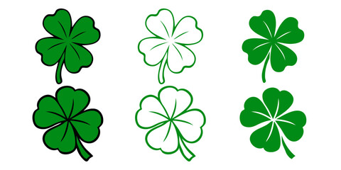 Día de San Patricio. Logo con grupo de trébol de 4 hojas con línea exterior y relleno © teracreonte