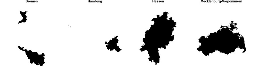 Obraz premium Bremen, Hamburg, Hessen, Mecklenburg-Vorpommern outline maps