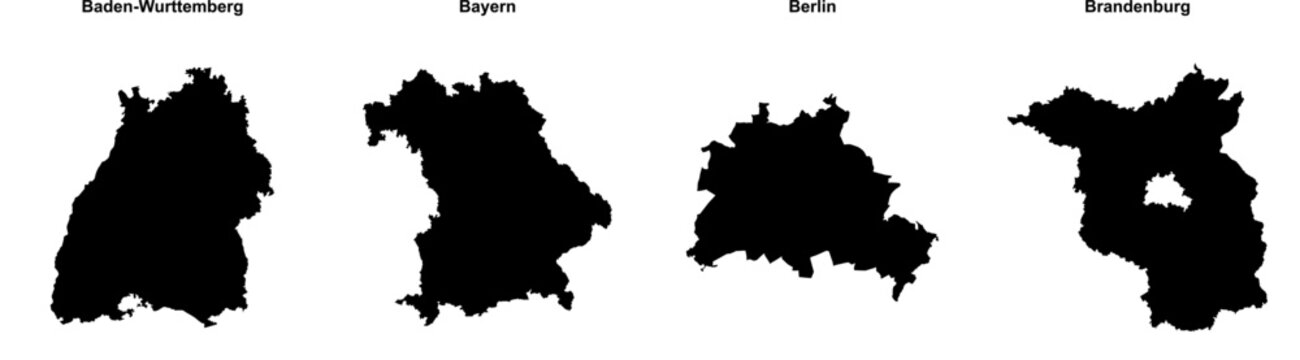 Baden-Wurttemberg, Bayern, Berlin, Brandenburg outline maps