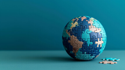 Interconnected puzzle pieces forming a globe, ecosystem business strategy, collaborative partnerships