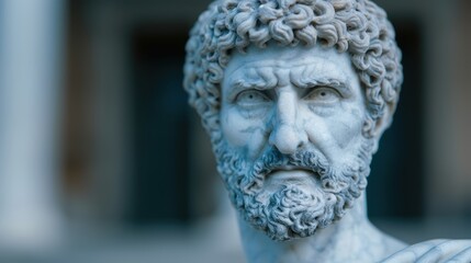 Detailed sculpture of a pensive ancient greek philosopher