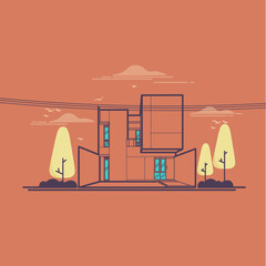 Obraz premium House Modern Minimalis Line Art Vector Ilustration