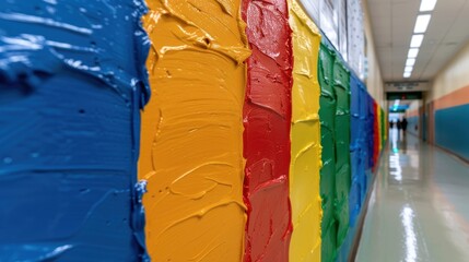 Vibrant abstract art in school hallway
