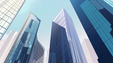 A futuristic skyscraper with a sleek, reflective glass facade rising against a clear blue sky, showcasing modern urban architecture and advanced design