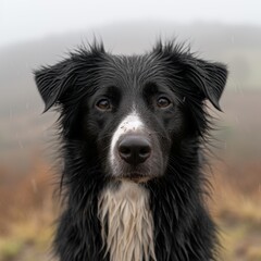 Fototapeta premium Closeup portrait of a wet black and white border collie dog