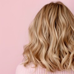 Naklejka premium Wavy blonde hair on pink background