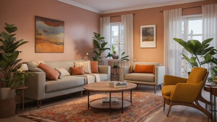 Fototapeta premium modern living room with fireplace 