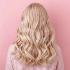 Fototapeta premium Wavy blonde hair on pink background