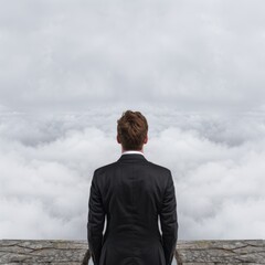 businessman looking out over clouds