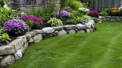 Obraz premium Beautifully landscaped garden with lush greenery and vibrant flowers