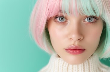 Fototapeta premium Vibrant pink-haired woman with striking eyes