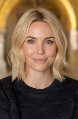 Fototapeta premium beautiful blonde woman with natural makeup and wavy hair