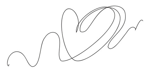 Continuous thin line heart vector illustration, minimalist love sketch doodle. One line art valentine icon