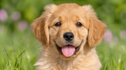 Obraz premium Adorable golden retriever puppy in nature