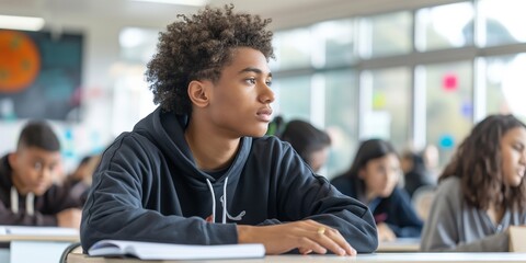 Students in a classroom focusing on a lecture, studying together with concentration and engagement.