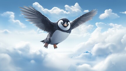 penguin with wings dream about flying metaphoric illustration