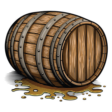 recommend clip art: Beverage barrel. Vector illustration in engraving technique of wooden old alcohol cask.
