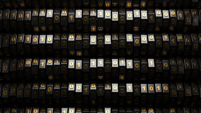 Abstract background with computer binary code numbers. Animation of binary code on a dark background.
