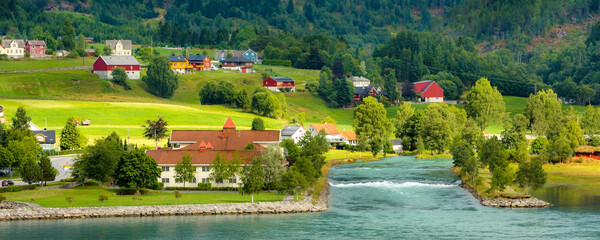 Obraz premium Norway fjord village summer landscape