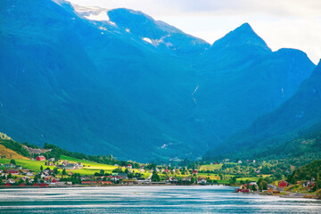 Norway fjord landscape and high mountains