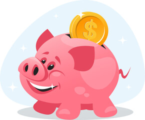 piggy bank pink pig with gold coin