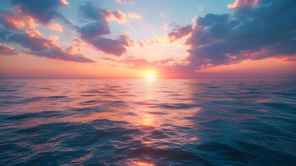 Obraz premium Serene Sunrise over Tranquil Ocean Symbolizing New Beginnings and Fresh Energy