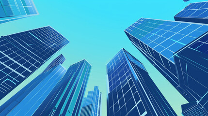 A futuristic skyscraper with a sleek, reflective glass facade rising against a clear blue sky, showcasing modern urban architecture and advanced design