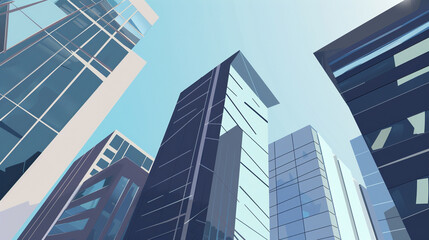 Fototapeta premium A futuristic skyscraper with a sleek, reflective glass facade rising against a clear blue sky, showcasing modern urban architecture and advanced design