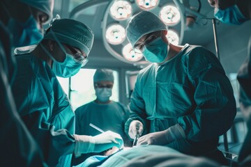 Professional doctor medical with teamwork performing surgical operation patient in hospital. 