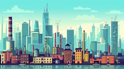 Fototapeta premium Industrial Cityscape with Modern Skyscrapers