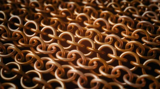 Abstract background with golden circles. 3 d render of gold chains made from rings