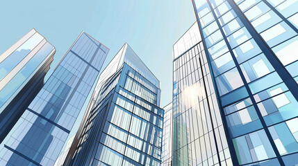 A futuristic skyscraper with a sleek, reflective glass facade rising against a clear blue sky, showcasing modern urban architecture and advanced design