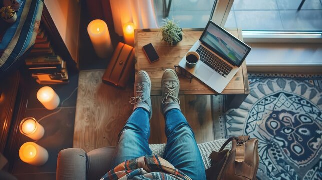 Remote work, mobile workspace, travel adventure, freedom, laptop lifestyle