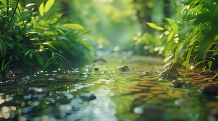Fototapeta premium green leaves and water in forest