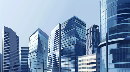 Fototapeta premium A futuristic skyscraper with a sleek, reflective glass facade rising against a clear blue sky, showcasing modern urban architecture and advanced design