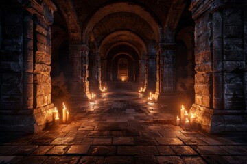 Journey gear in ancient chambers, illuminated by subtle lighting, reveals the rich history and exploration of these historic spaces.