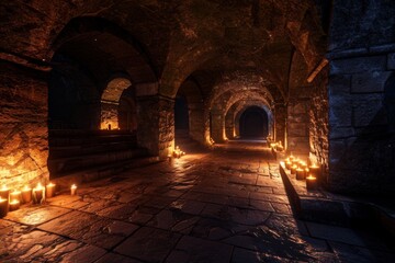 Journey gear in ancient chambers, illuminated by subtle lighting, reveals the rich history and exploration of these historic spaces.