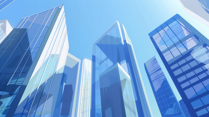 Fototapeta premium A futuristic skyscraper with a sleek, reflective glass facade rising against a clear blue sky, showcasing modern urban architecture and advanced design